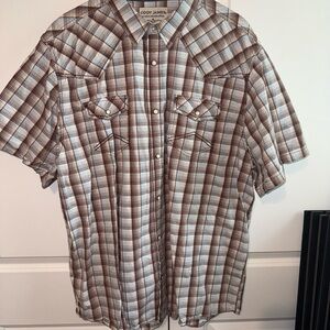 Men's Cody James Brown Plaid Western Pearl Snap Shirt Size 3XL XXXL.